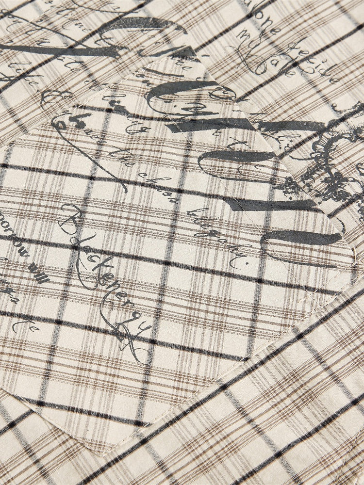 Niche Graffiti Letters Loose Plaid Long-sleeved Shirt