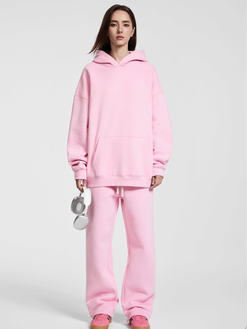 Solid Color All-match Plush Loose Hooded Hoodie Set