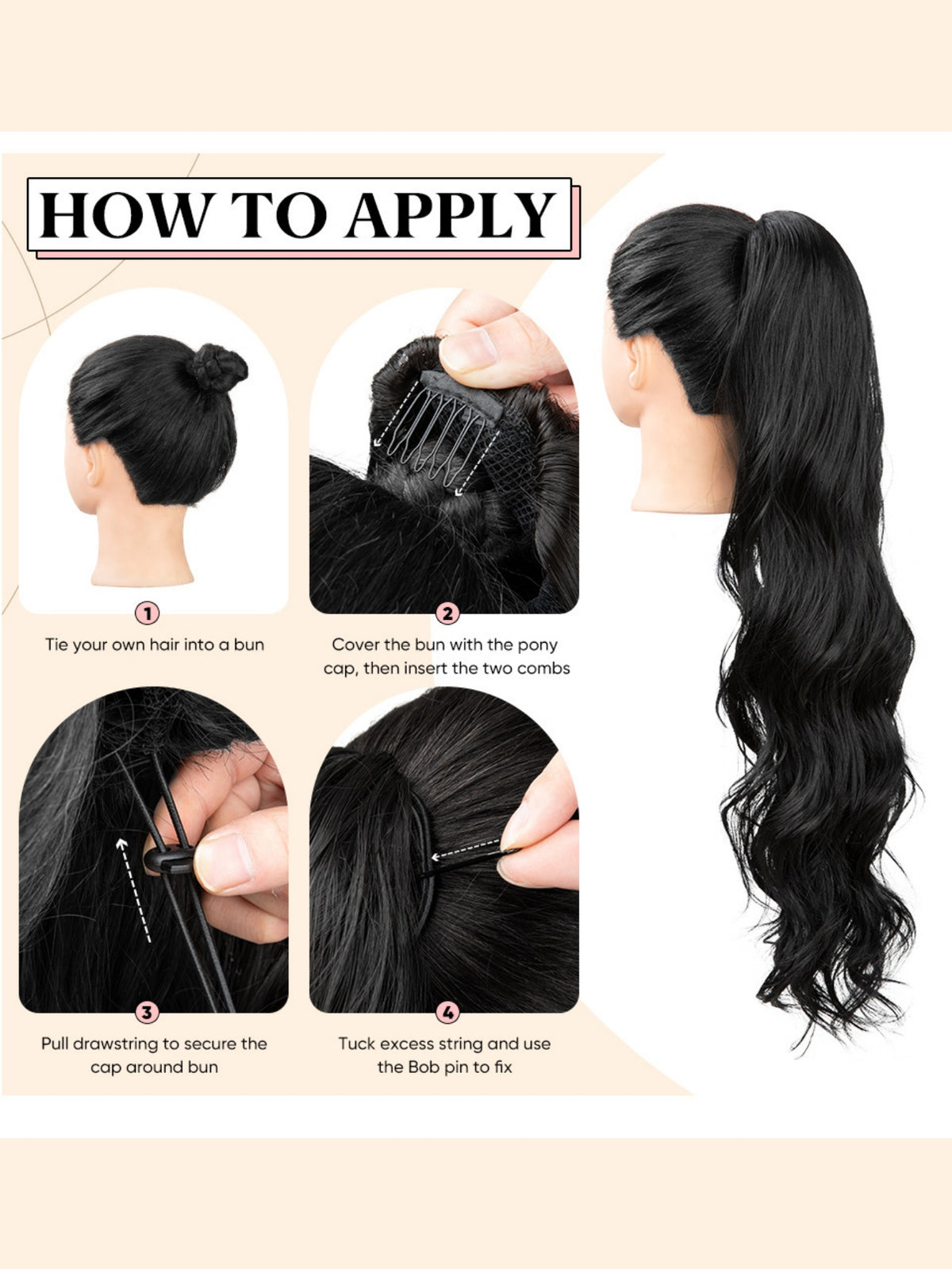 Water Ripple Drawstring Style High-temperature Synthetic Fiber Long Curly Hair