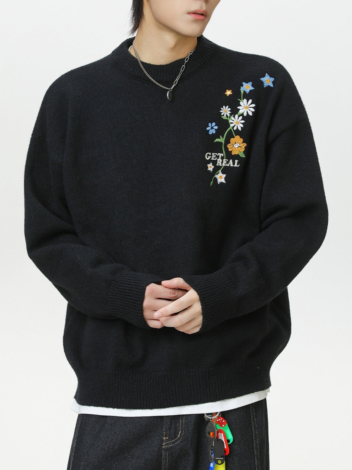 Plant patterns Embroidery Loose Thickening Pullover sweater