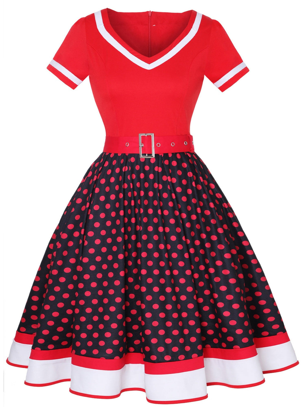 Christmas Polka Dots Splicing Large Skirt Midi Dresses