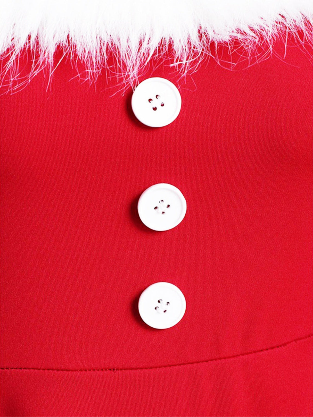 Christmas Plush Splicing Buttons Solid Color Midi Dresses