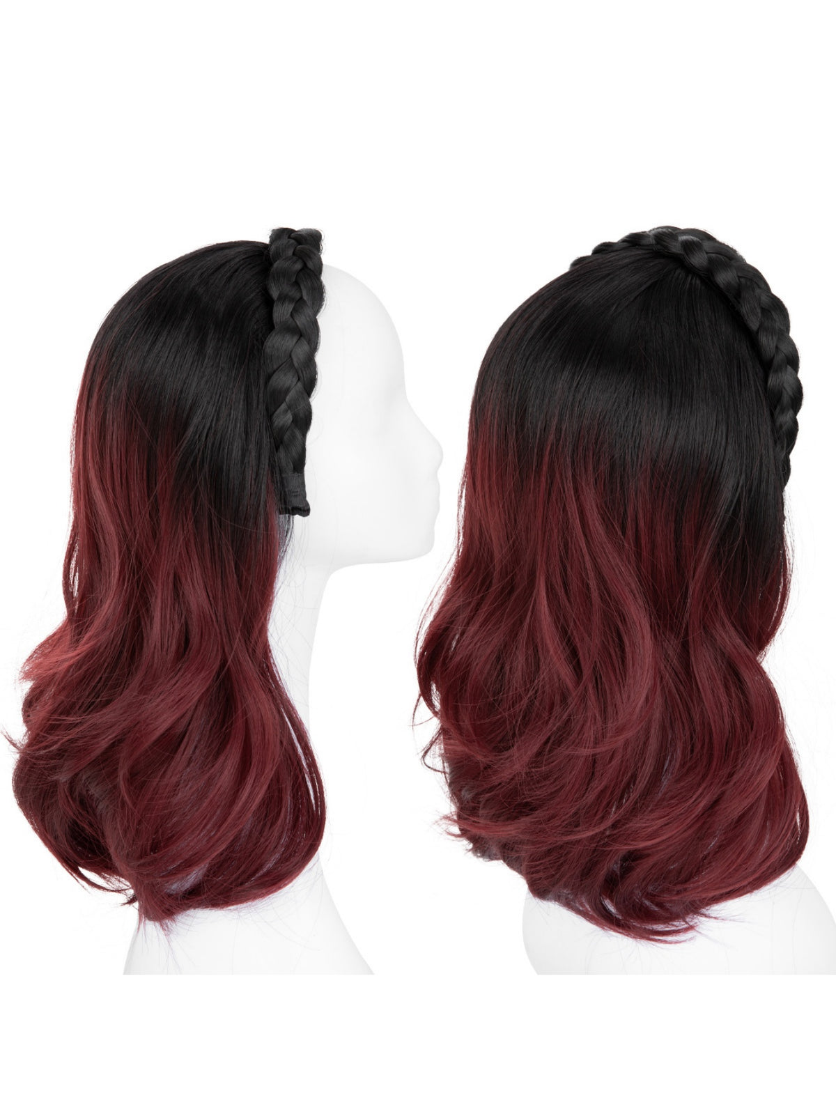 Fishbone Braid Headband Integrated Hair Replacement Long Curly Half-head Wig