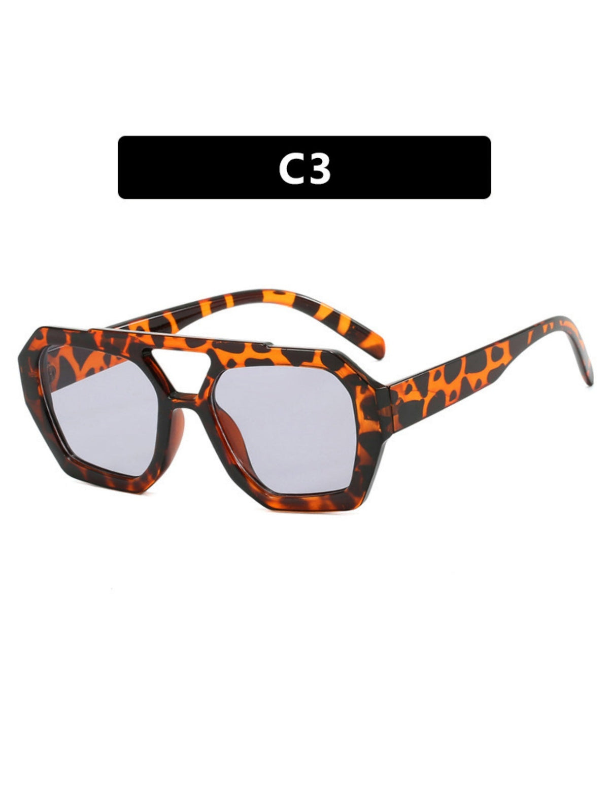 Sonnenbrille mit Doppelsteg und unregelmäßigem Leopardenmuster