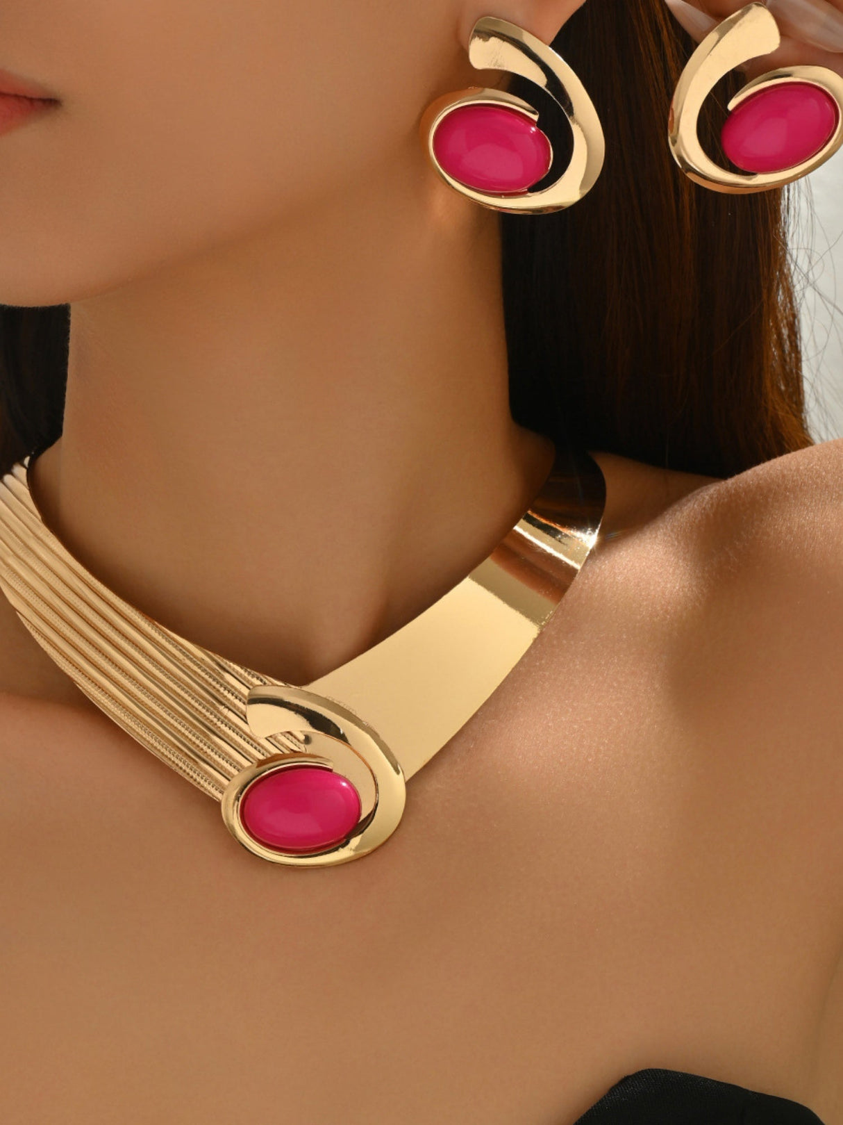 Inlaid Gemstones Necklace And Earrings Jewelry Sets