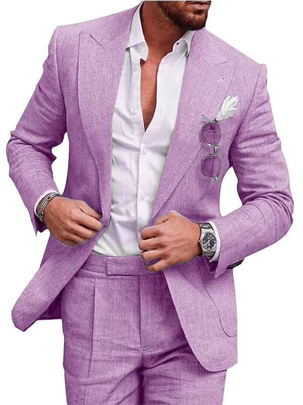 Flax Solid Color Suit Set 2-piece Sets