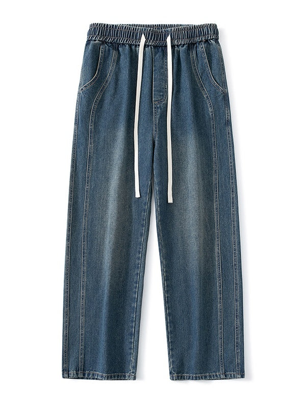 Lateral Bone Splicing All-match Loose Straight Leisure Jeans