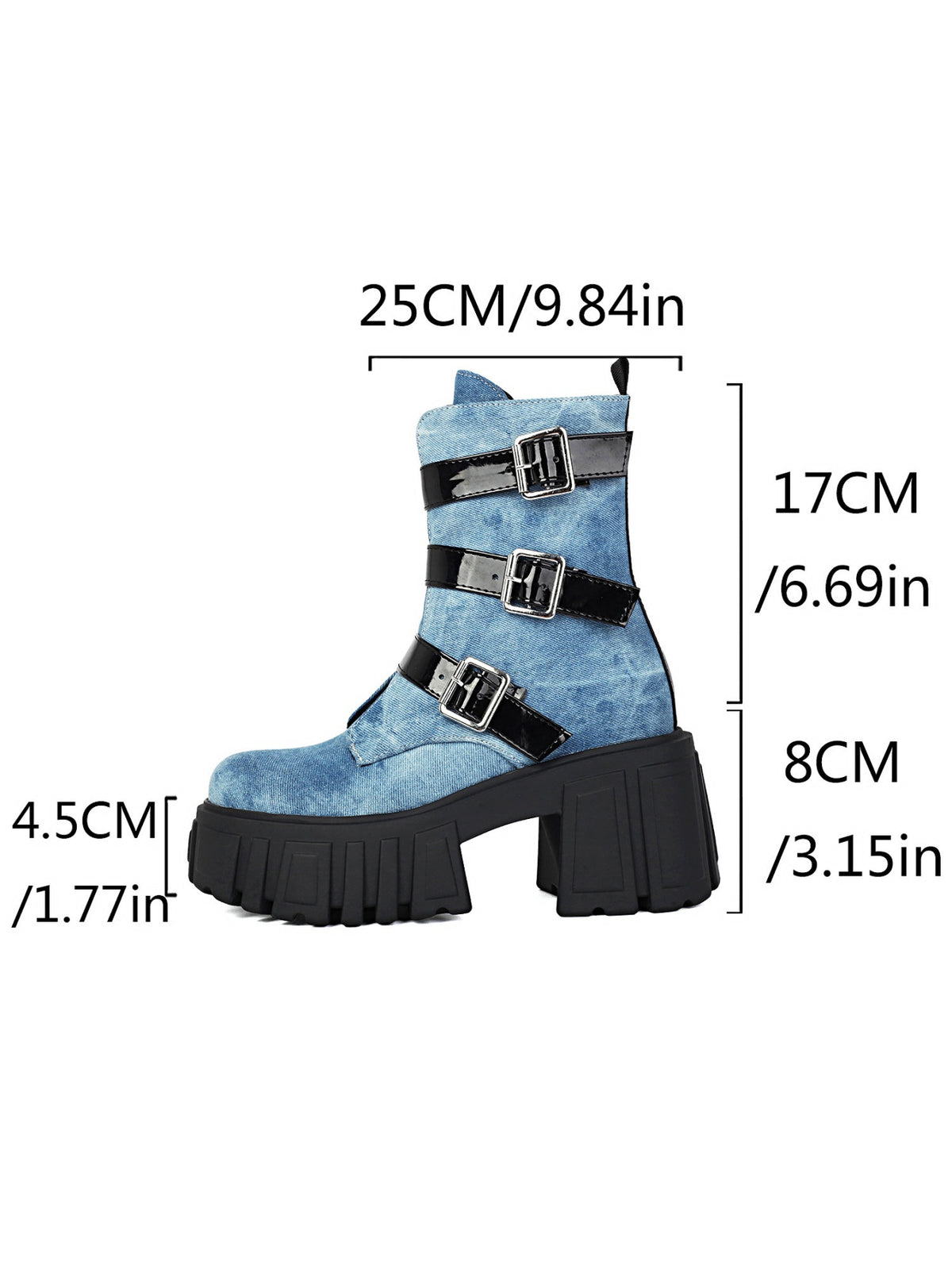 Plaid Denim Biker Punk Ankle Boots