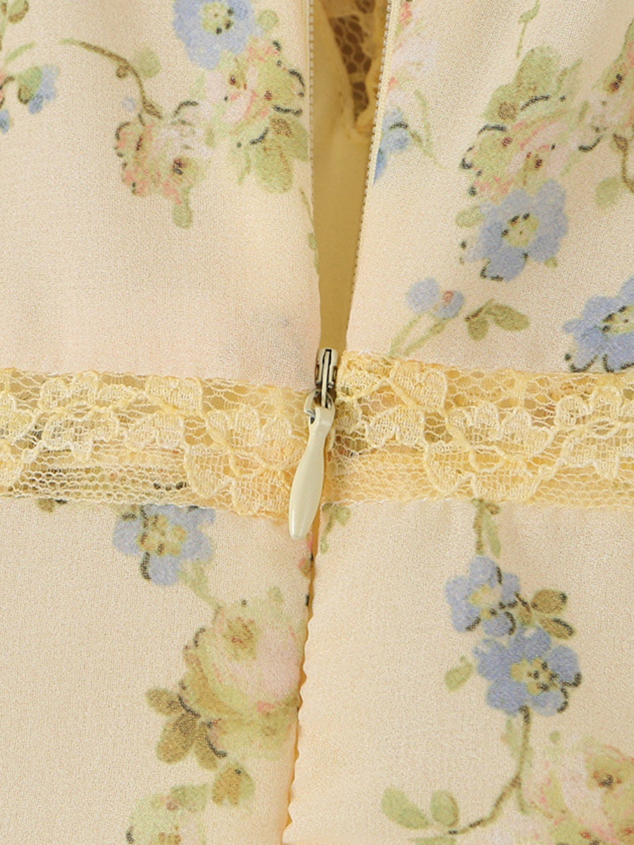 Romantic Floral Lace Patchwork Waist-cinching V-neck Fishtail Long Dress