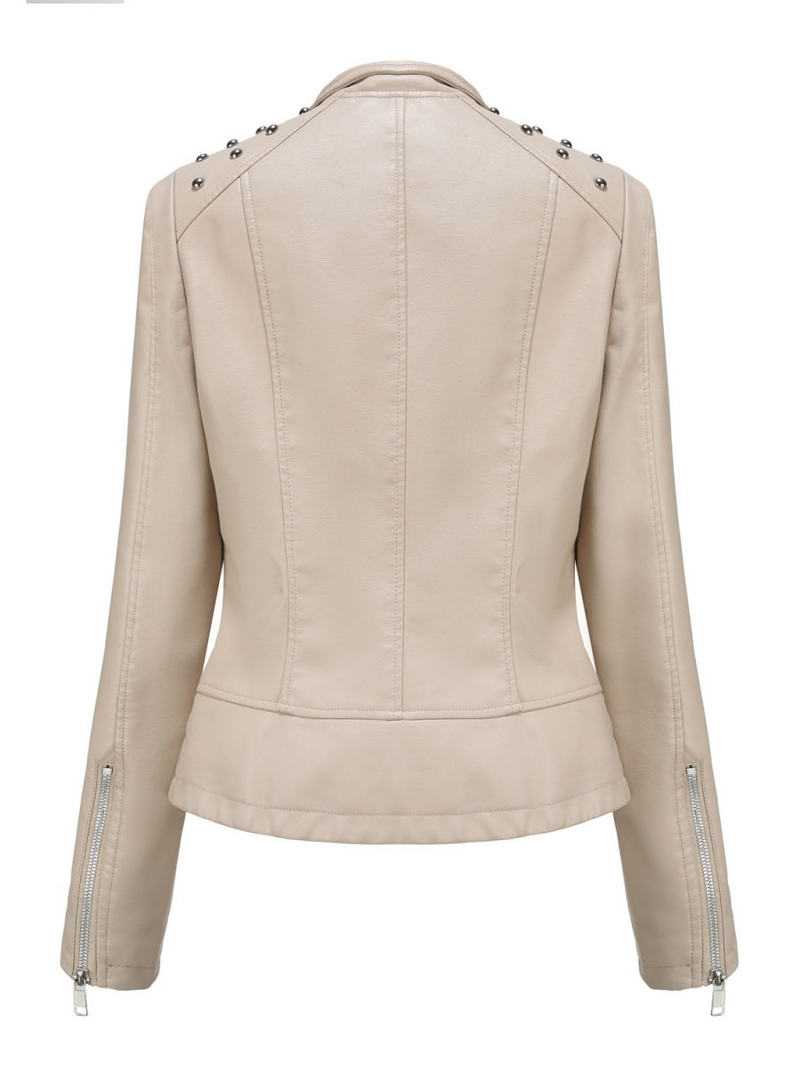 Cropped Zipper Pu Beading Jackets