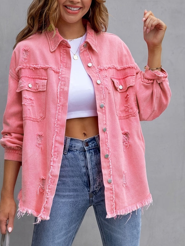 Multicolor Raw Hem Denim Jacket
