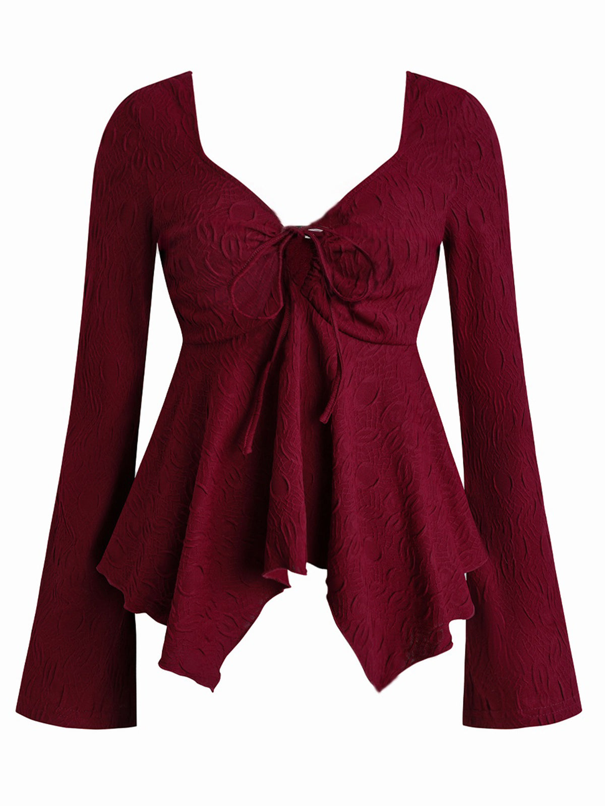 Bow Tie Long-sleeved T-shirt With Irregular Hem