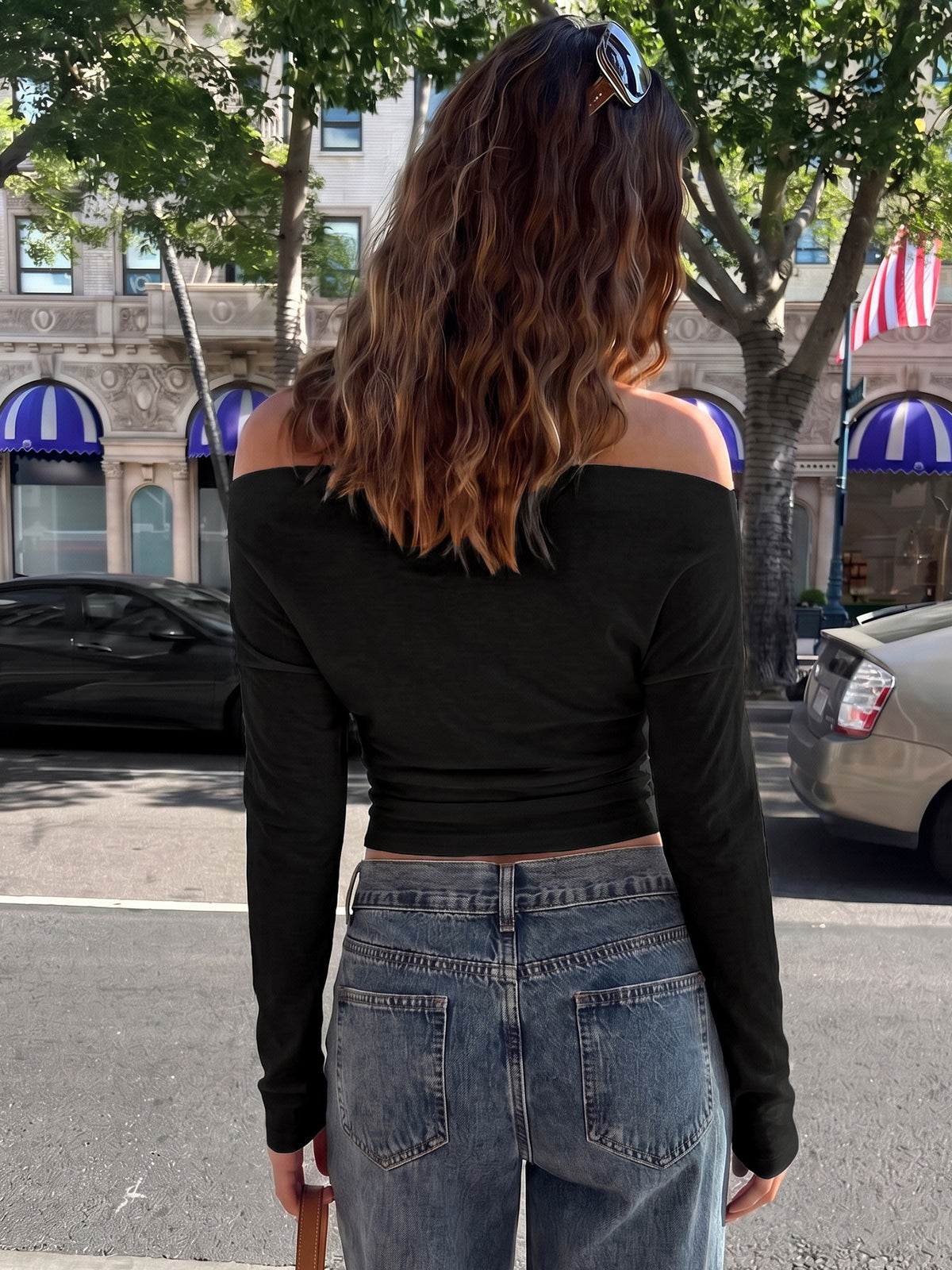 Asymmetrical Off-shoulder Solid Color Crop Top