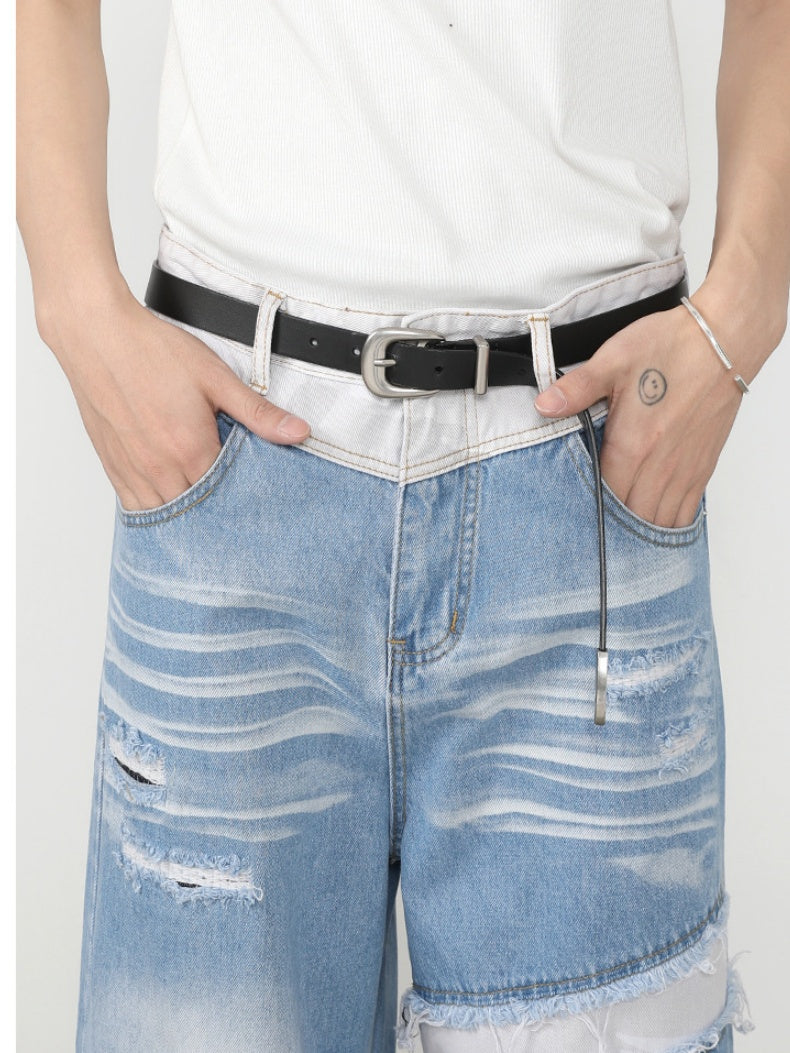 Patch Fake Hole Patchwork Jeans