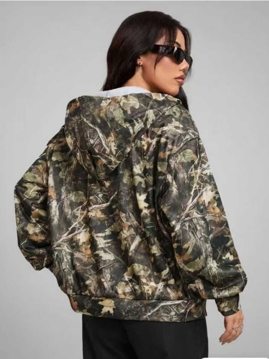 Cardigan Street Style Camouflage Full Print Hooded Jacket Loose Daily Casual Jacket