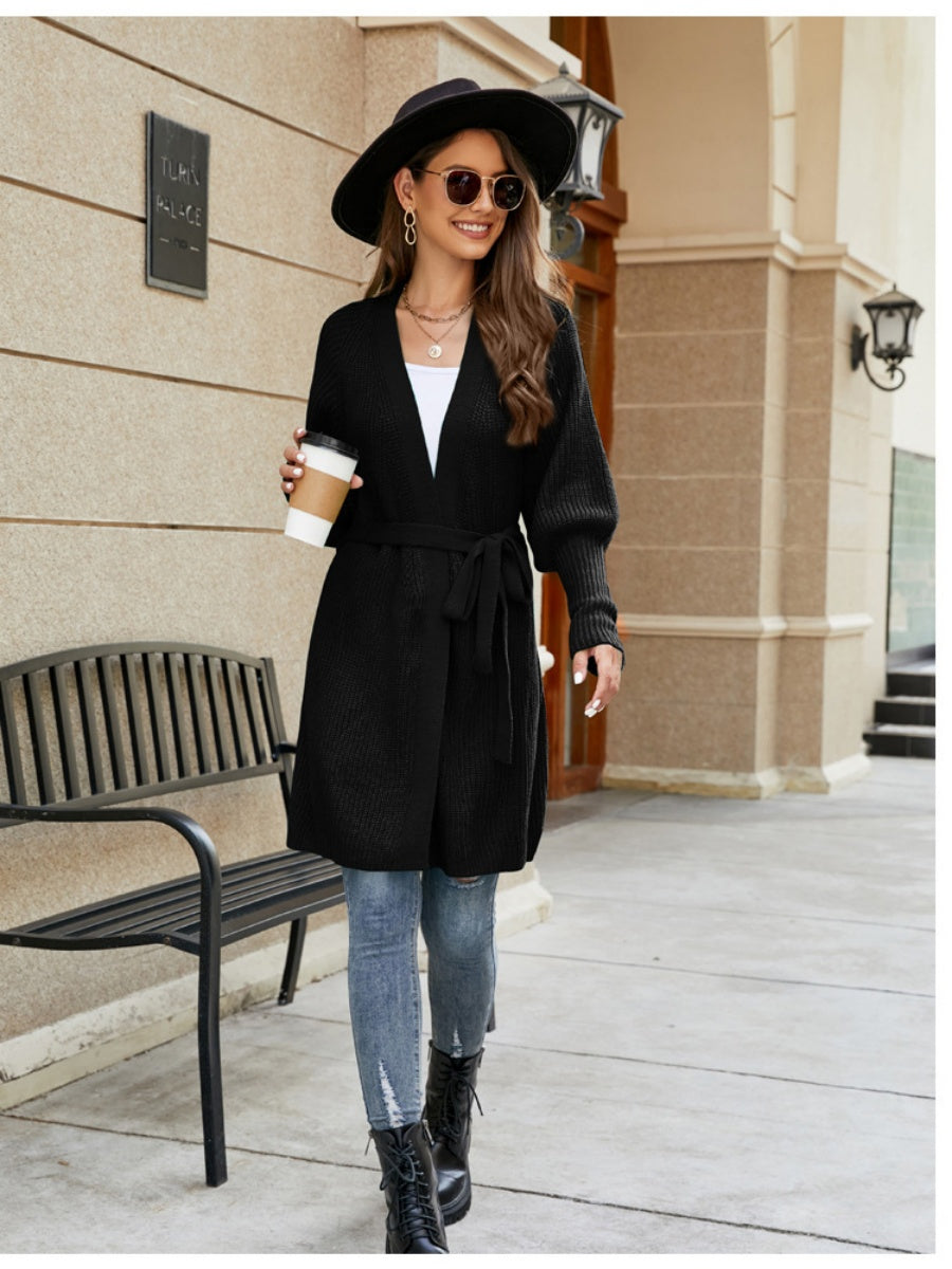 Liber Autumn Women's Plain stitch Mid-length Cardigans Coat