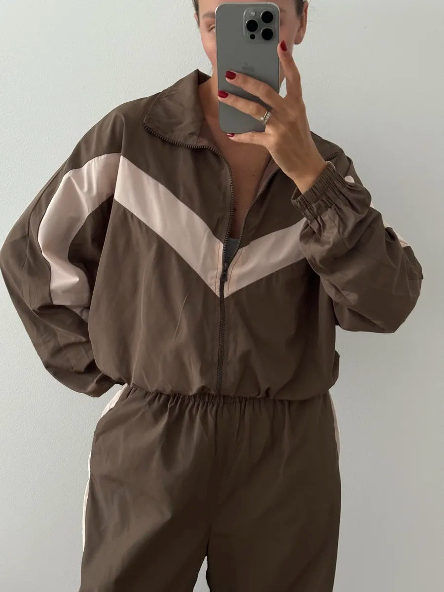 Liber Autumn women's clothing contrasting colors Sports jacket Long-sleeved two-piece suit