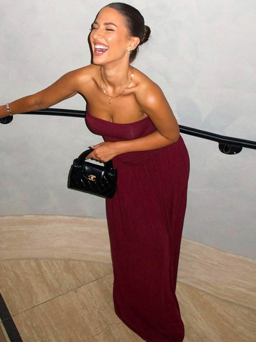 Strapless Gathered Long Dress