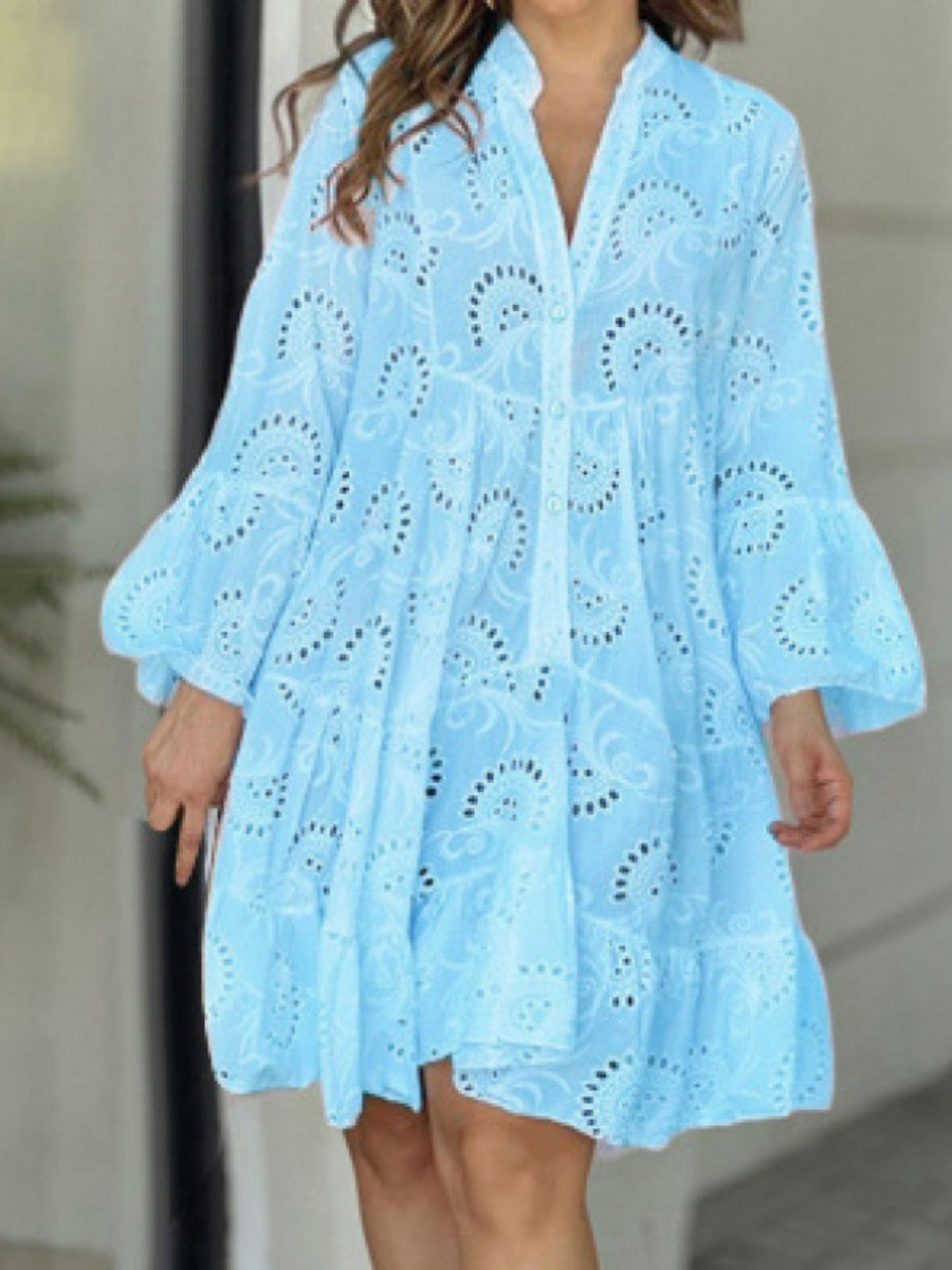 Embroidery Hollow Loose-fit Midi Dresses