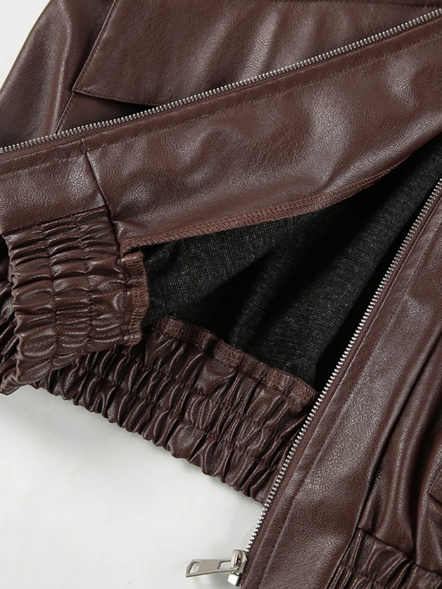 Leather Jacket With Large Pocket Decoration Jackets
