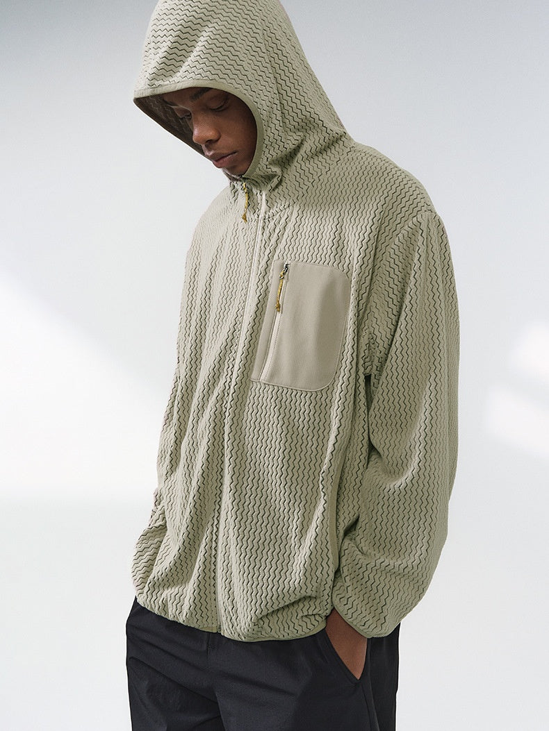 Bata Wave Pattern Stand Collar Outdoor Windproof Zipper Jacket