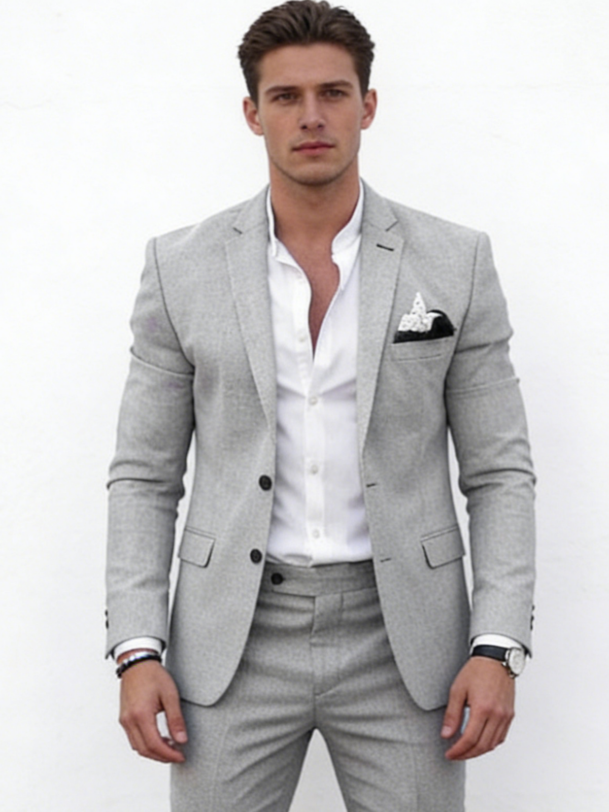 Flax Solid Color Suit Set 2-piece Sets