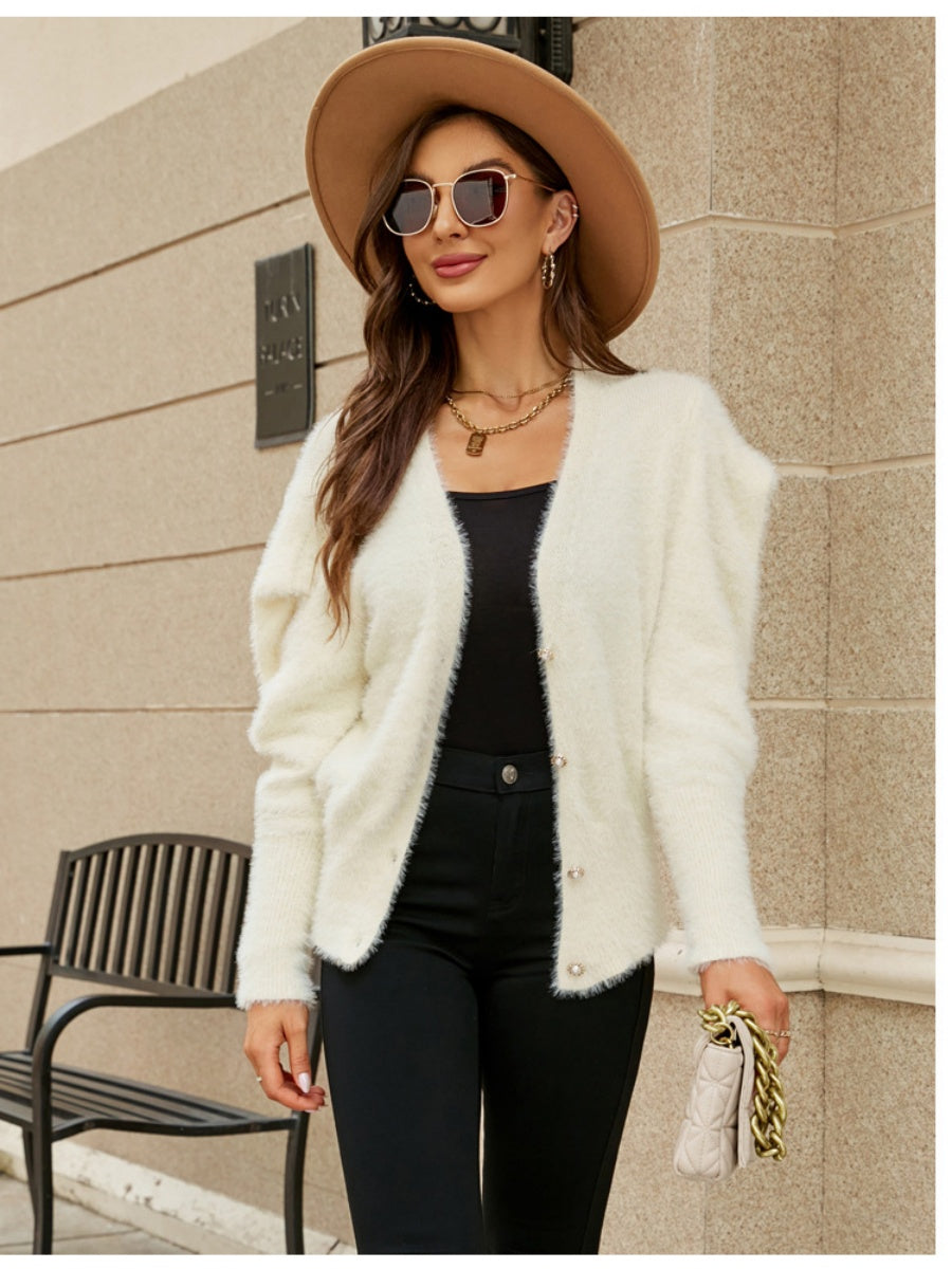 Liber Women's outerwear knitted cardigan splicing button autumn cardigan