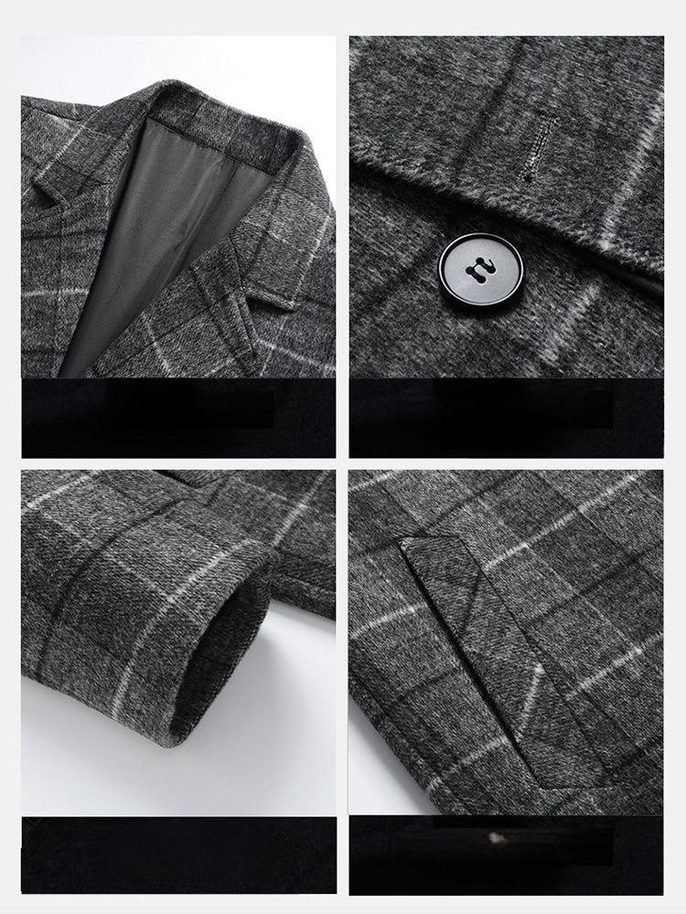 Mid-length Leisure Plaid Cotton Thickening Wool Coat