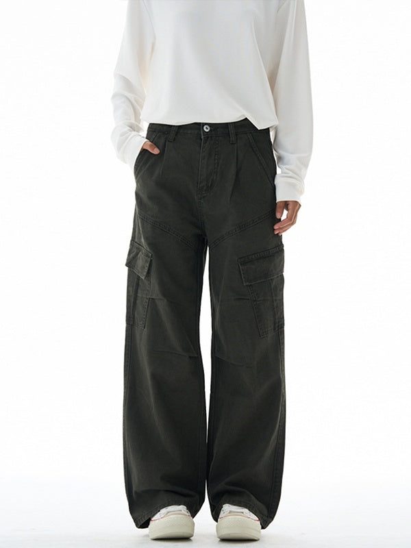 Liber Autumn Neutral wear Multiple pockets Solid Color Cargo Trousers