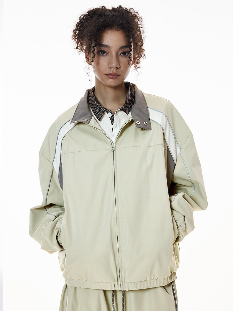 Function Retro Sports Racing Suit Jackets Wide-leg Pants Set