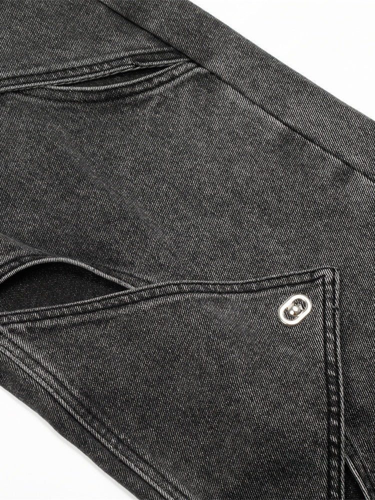 Punk Distressed Washed Patchwork Denim Pants