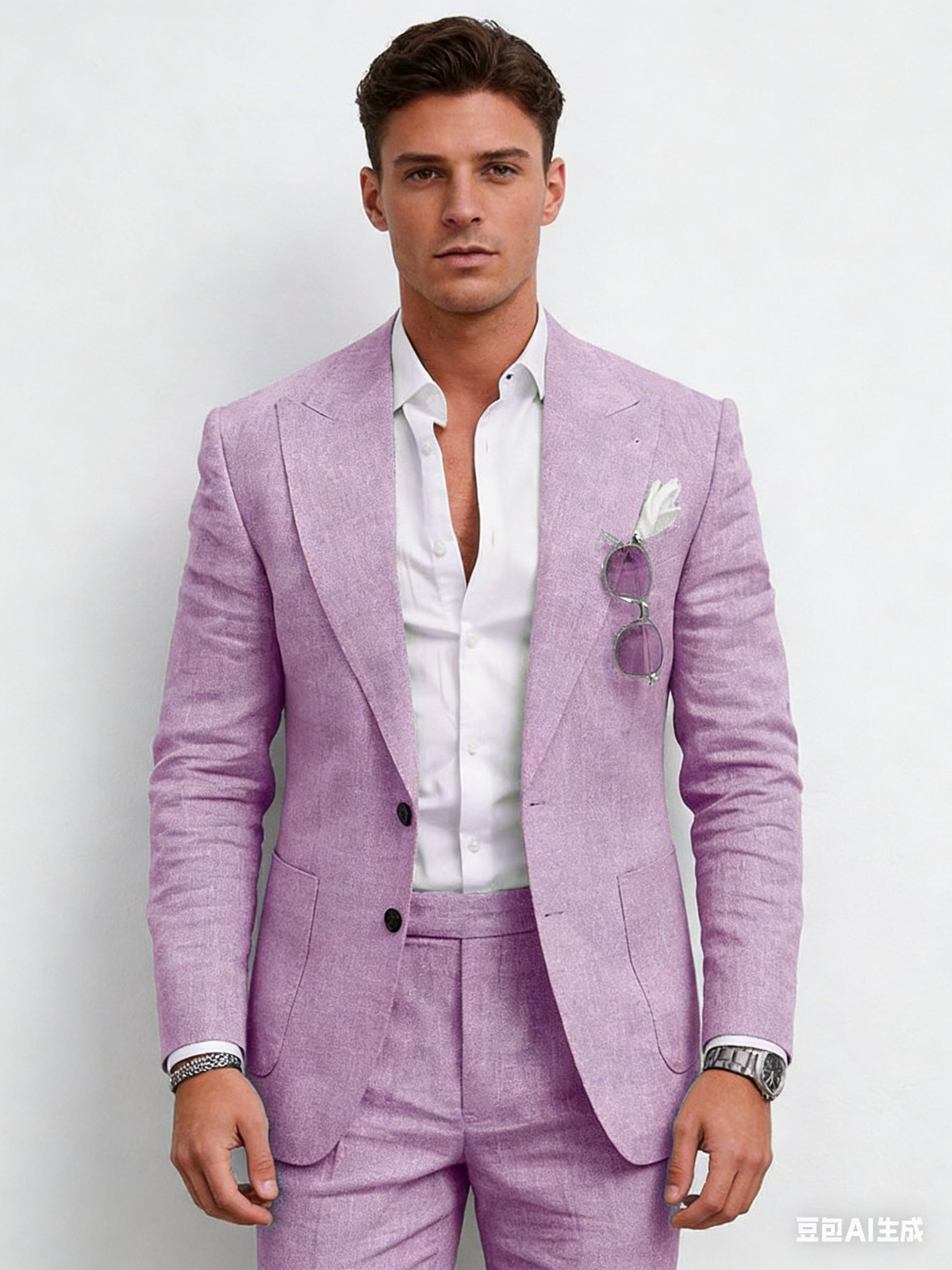 Flax Solid Color Suit Set 2-piece Sets