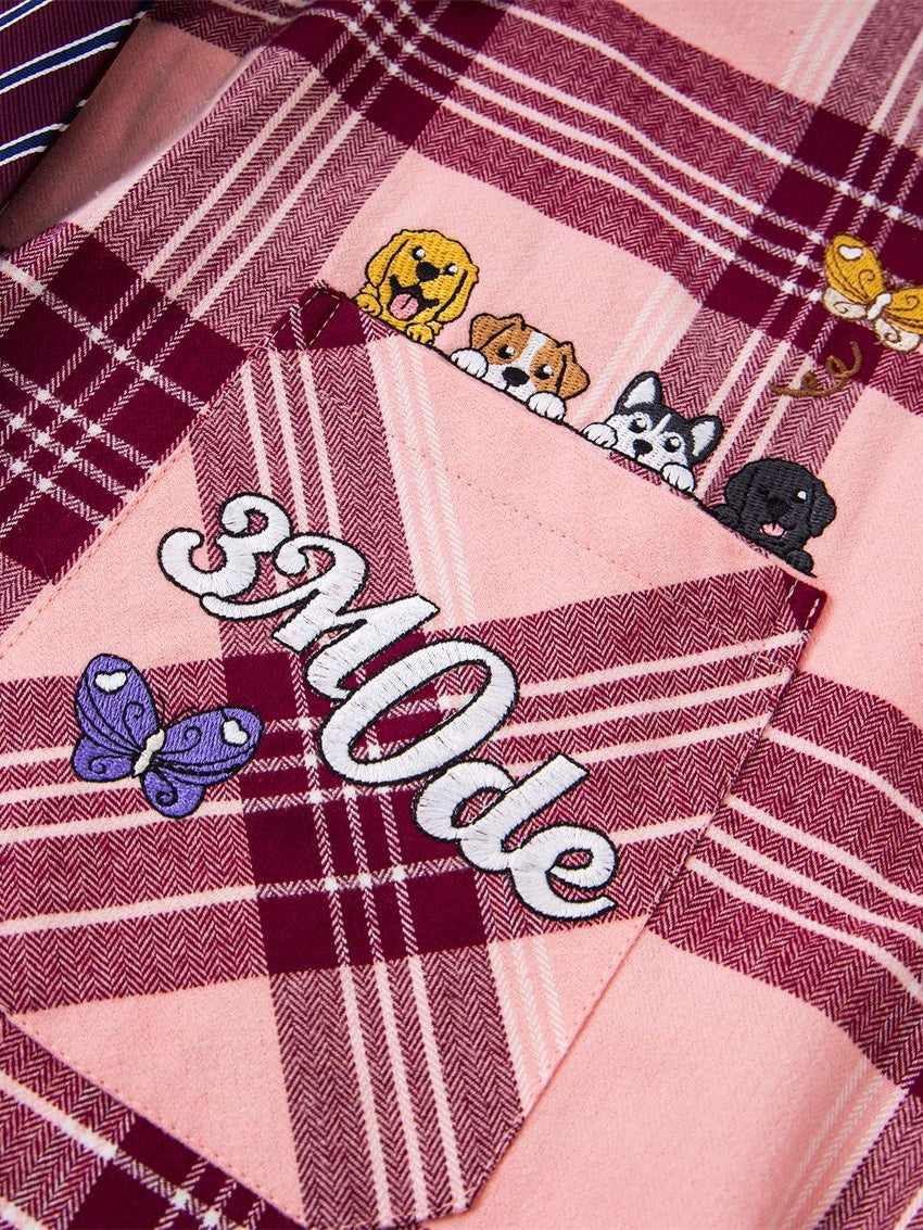 Liber Autumn Neutral wear Tie Plaid Shirts