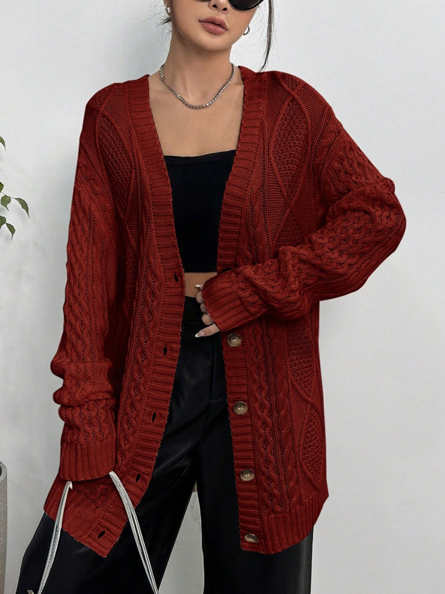 Liber Women's outerwear knitted cardigan diamond cable-knit button autumn cardigan