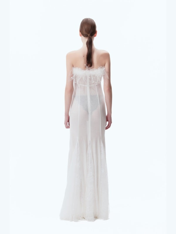 Ostrich Feather Strapless High-waisted Fishtail Bodycon Skirt