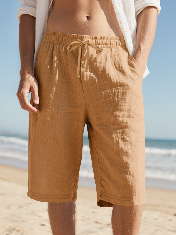 Flax Drawstring Breathable Beach 7 Points Shorts