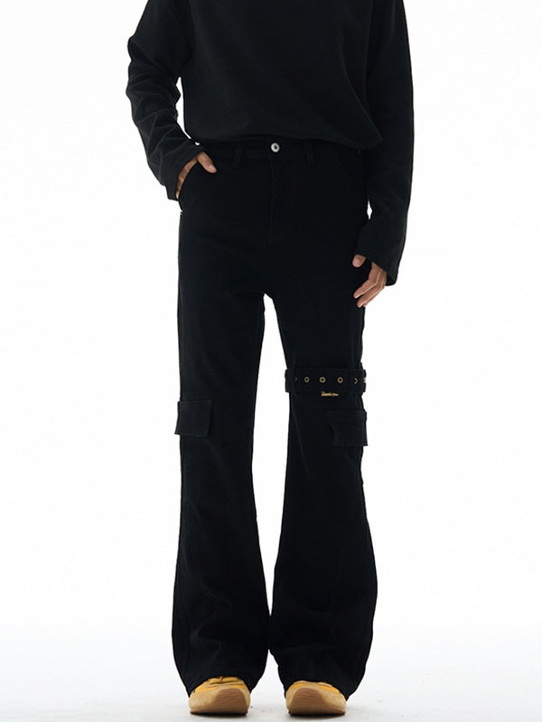 Liber Autumn Neutral wear Multiple pockets Solid Color Cargo Trousers