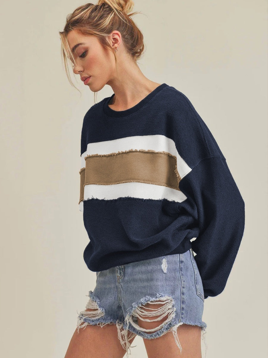 Women's Autumn/Winter Color-Blocked Crew Neck Long-Sleeved Sweatshirt