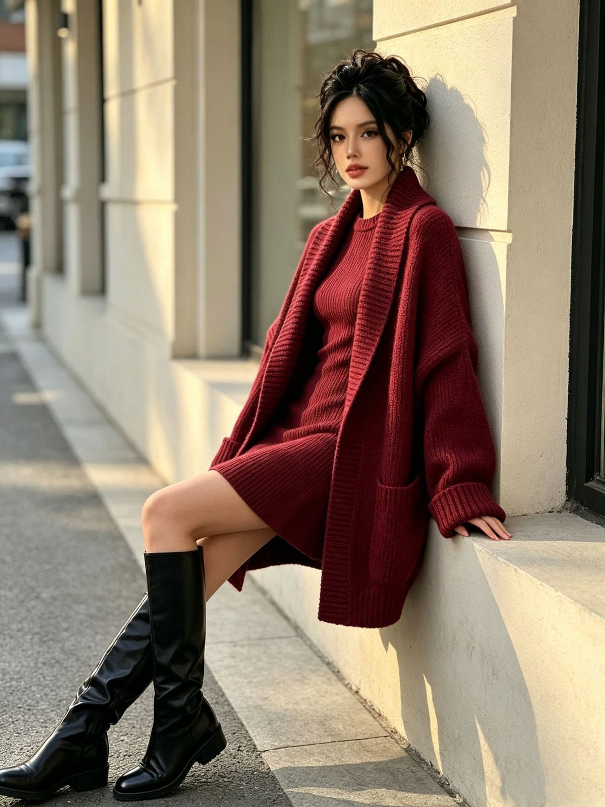 Autumn/Winter Loose Knit Cardigan Set