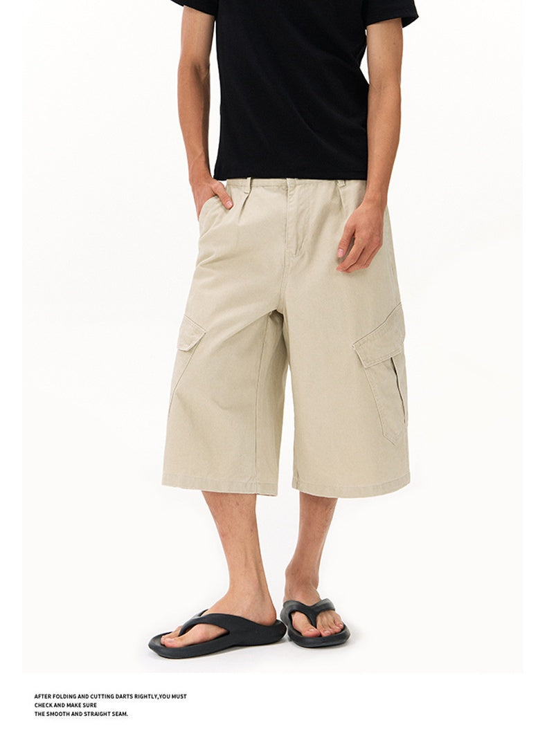 Washed Distressed Work Clothes 7 Points Shorts
