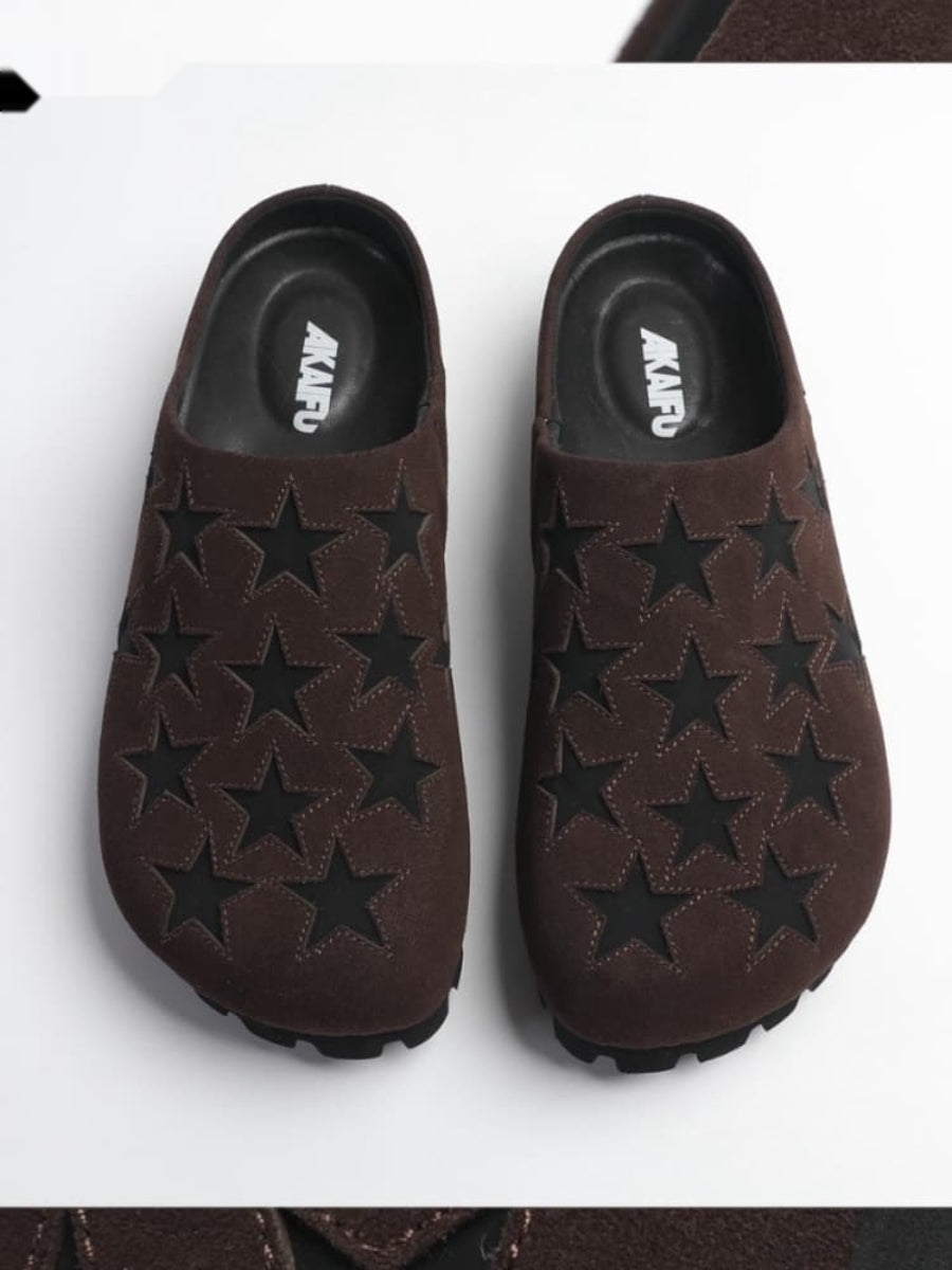 "Nomadic" Series Star-patterned Mule Shoes, Fashionable Genuine Leather Birkenstocks Platform Slippers For Men And Women