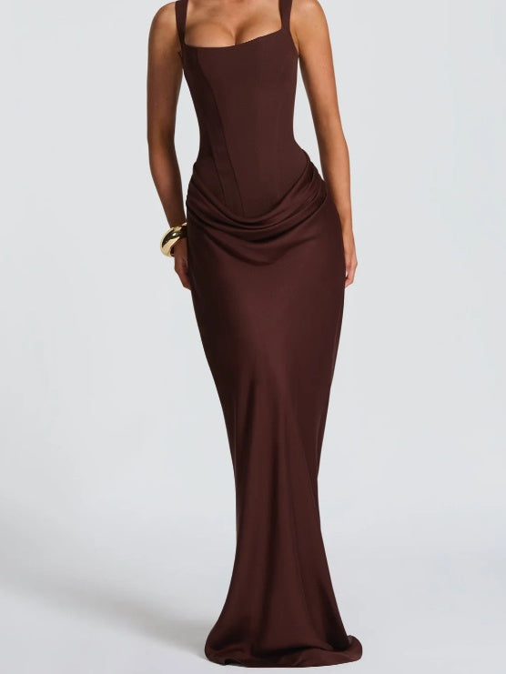 Sexy Pleated Halter-neck Fishtail Design Elegant Strapless Bodycon Dress