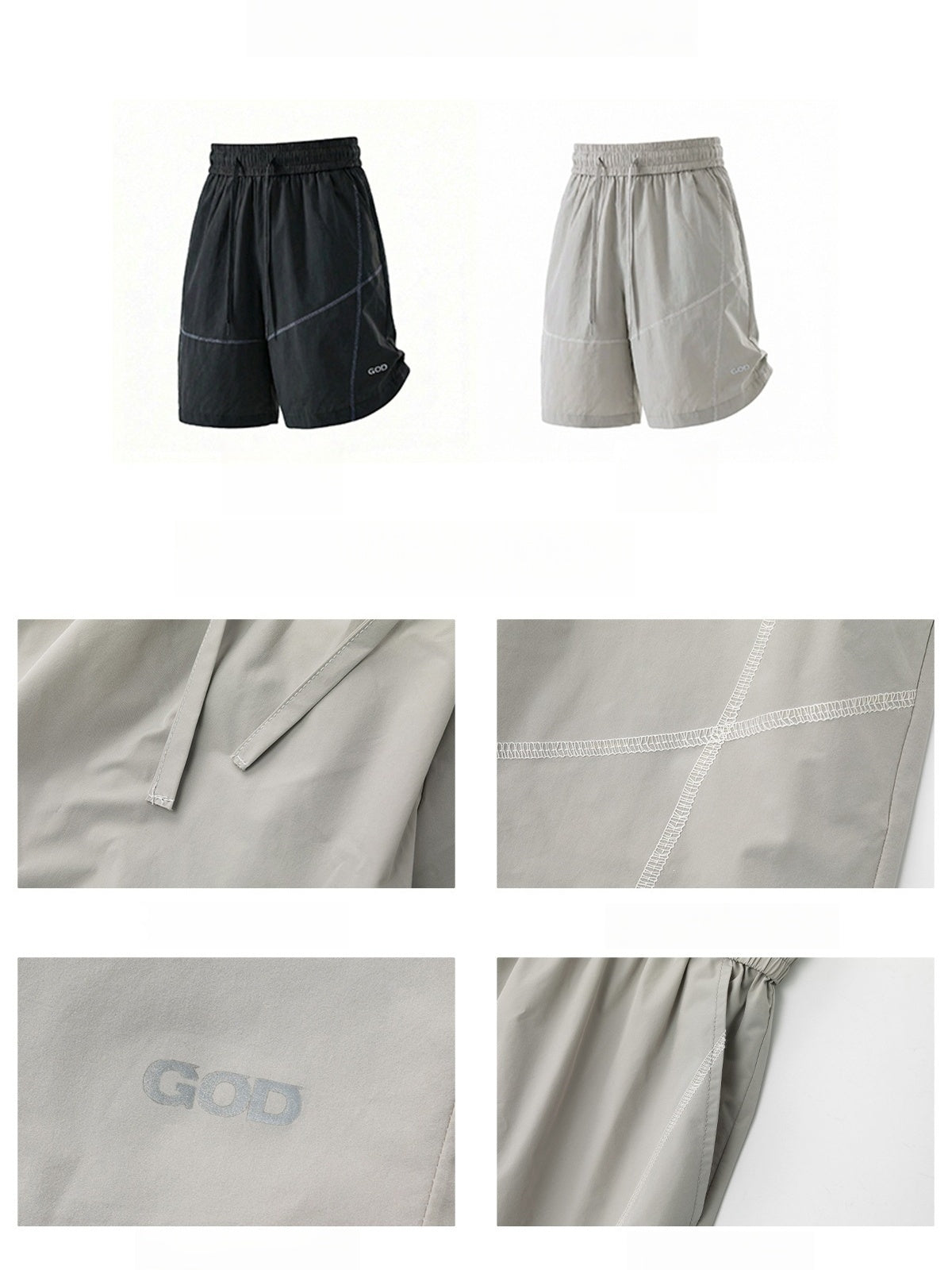 Water-repellent Reflective Color-blocked Lightweight Breathable Five Points Shorts