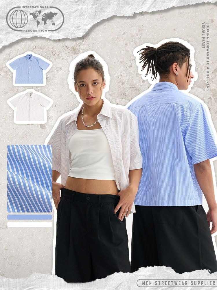 Liber Summer Men's Front pockets Stripes Shirts