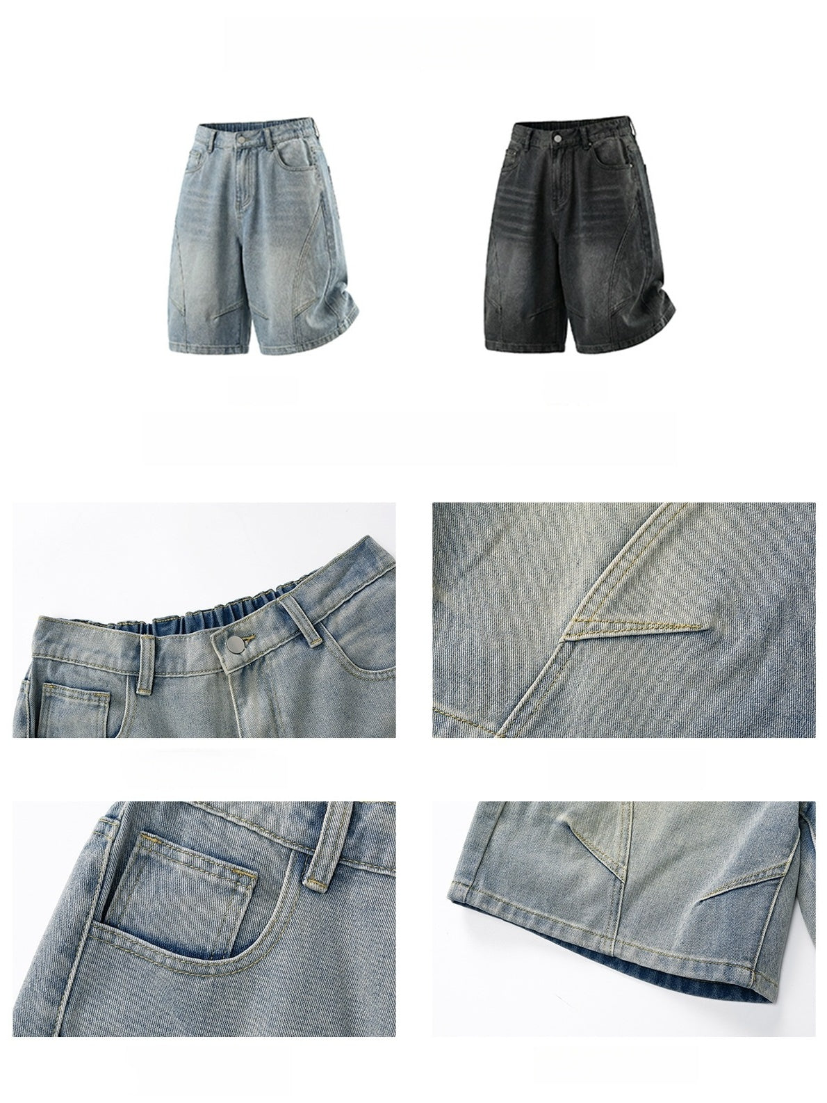 Distressed Washed Five Points Denim Shorts