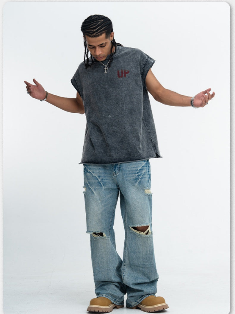 Washed Distressed Printed Tank Tops