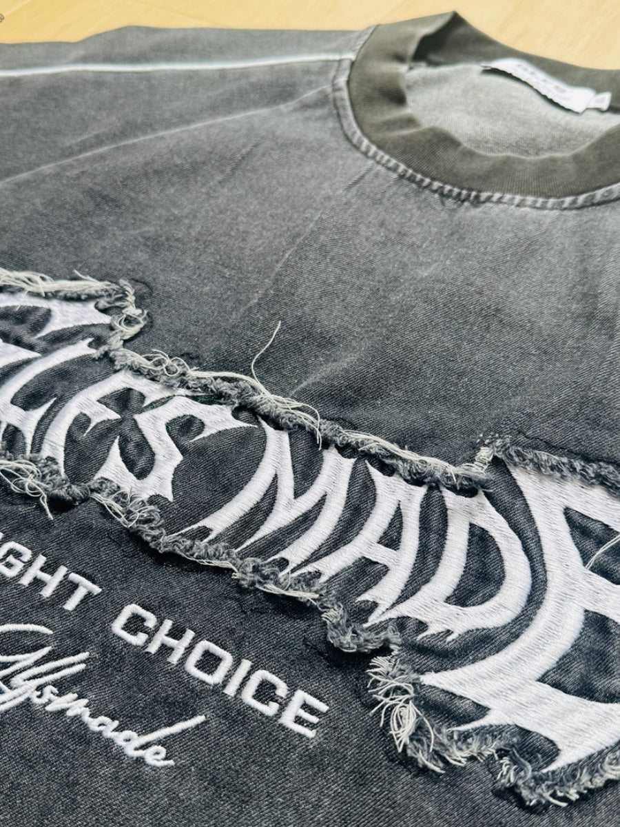 Ins Embroidery Washed Denim T-shirt