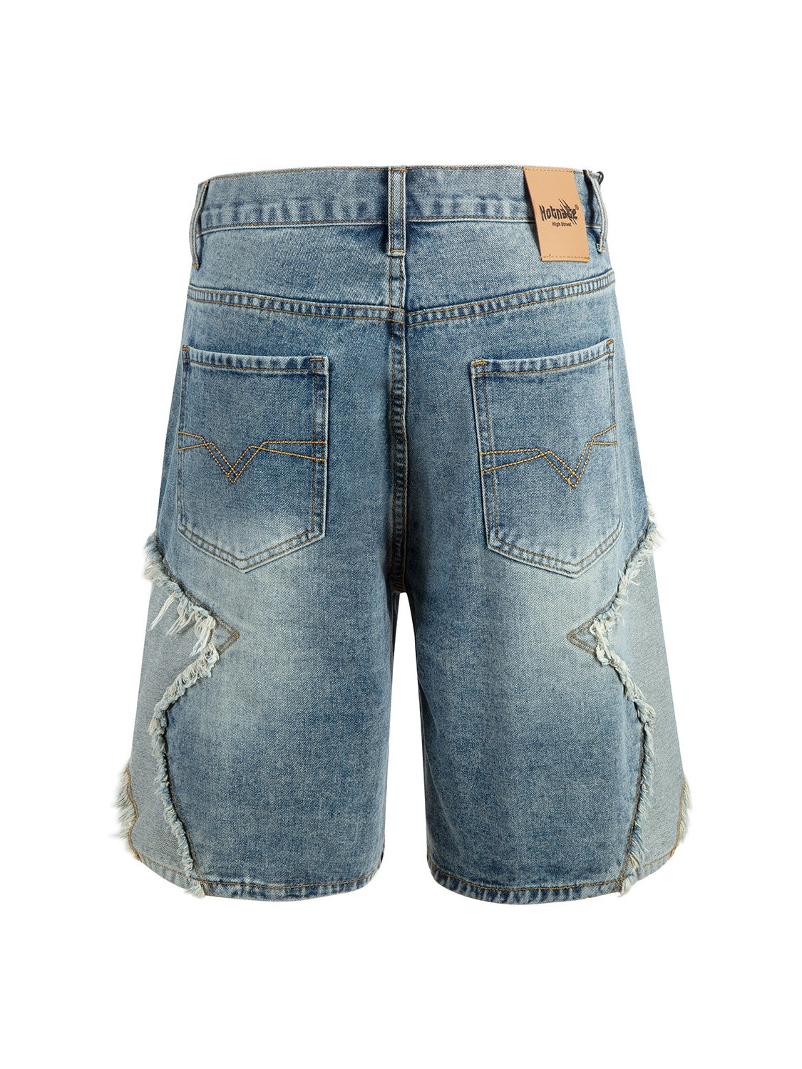 Five-pointed Star Patchwork Loose-fit Straight-fit Denim Mid-length Pants Shorts
