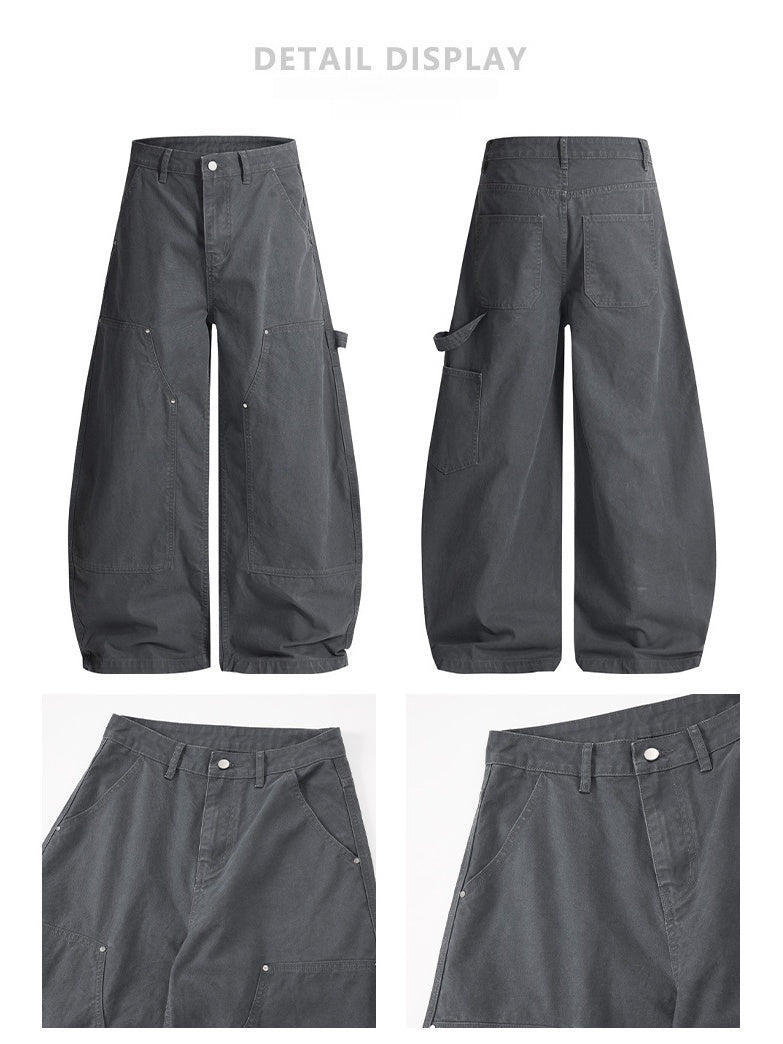 Liber Autumn Neutral wear Studs Solid Color Cargo Trousers