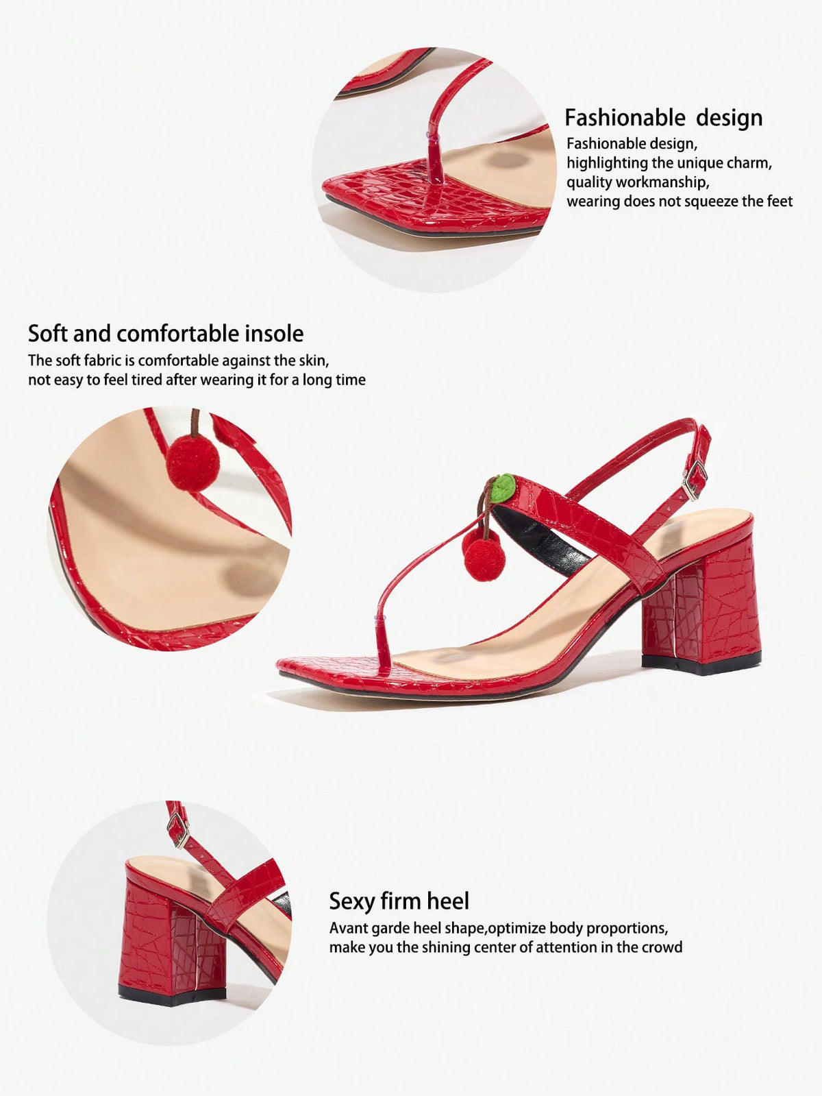 Sexy Red Cherry Square-toe High-heeled Sandals